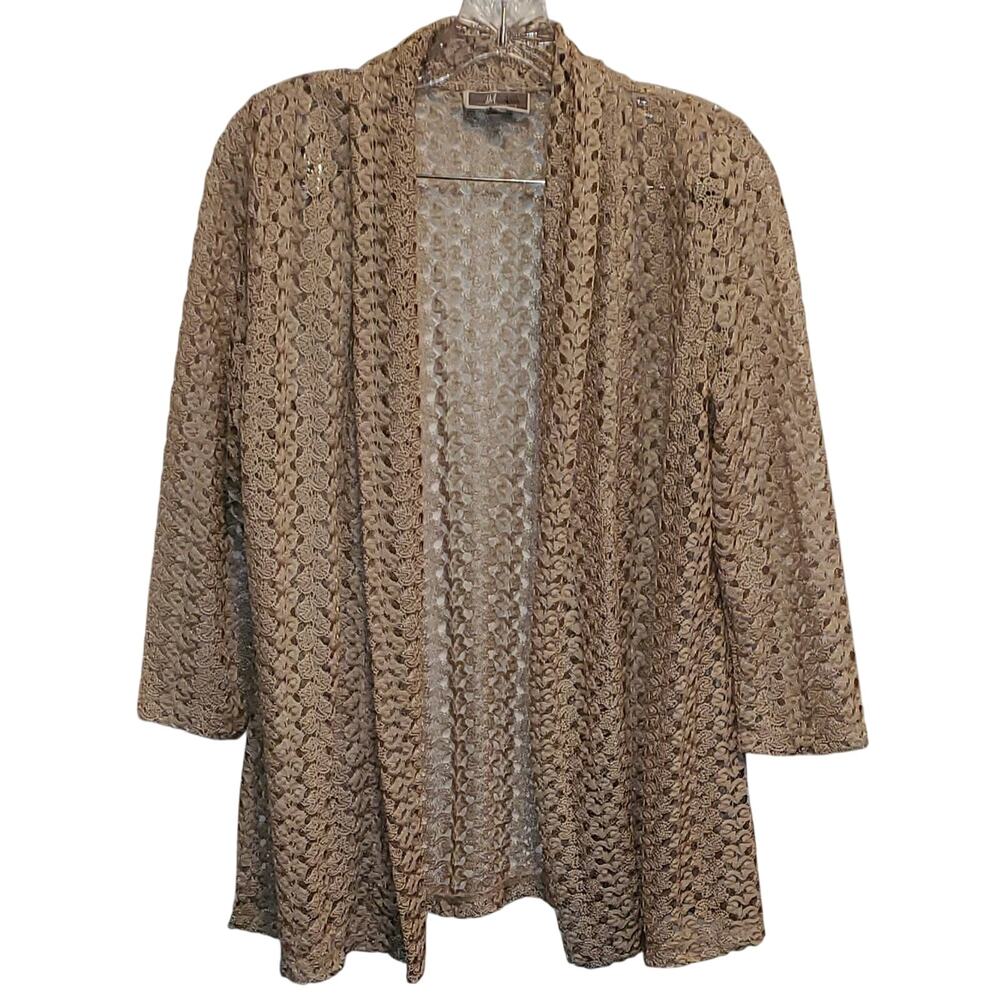 JM Collection Petite Lace Tan Open Front Knit Cardigan Large LP